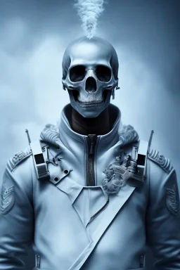 All Black british soldier, ghost, wearing high tech skull mask, white smoke, dark, rage, sorrow, high definition, ultra 8 k, volumetric lighting, blue fire, fog