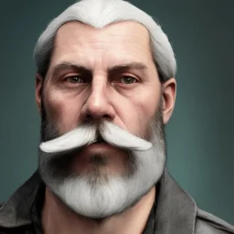 "MIddle aged white human male, with a trimmed but uneven beard, piercing green eyes with slick back hair head and shoulders portrait, 8k resolution concept art portrait by Greg Rutkowski, Artgerm, WLOP, Alphonse Mucha dynamic lighting hyperdetailed intricately detailed Splash art trending on Artstation triadic colors Unreal Engine 5 volumetric lighting Splash art fantasy"