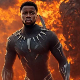 Nigeria artist Fireboy as kilmonger in black panther, realistic,rot of war, futuristic, heroic, 8k resolution, cinematic 4d