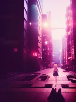 A girl, makoto shinkai style, anime, japan animation’s background, 80mm camera lens, wide angle, night view, city, building, edge, high detail