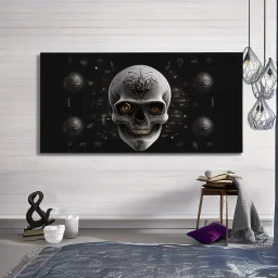 cyberpunk style ink ball skull picture in detailed frame, big black eyes, unreal engine 5, 8k resolution, photorealistic, ultra detailed, frame extreme accurate