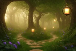  stone path lanterns forest