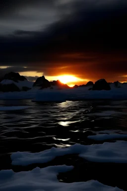 черный закат на побережье антарктиды