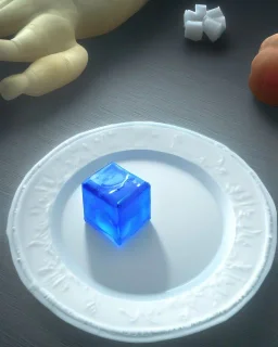 Ice cube on a dinner plate. Hyperrealistic 40k hd