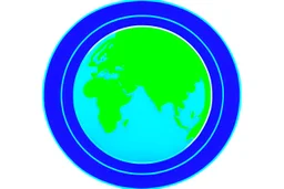 app logo, play button in the middle of the globe, blue and green