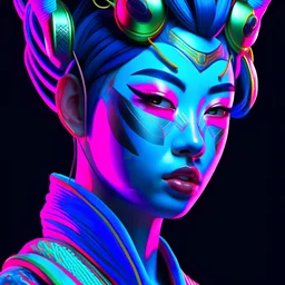 Female Character Wearing Hannya Mask, Half Face Mask, Geisha, SciFi geisha, Gu Weiz Style, Digital Art Illustration, Trending on Artstation, hyper detailed, covoluted, pastel tones, cyberpunk color palette, neon lightning, HDR, Redshift This is the first time I have seen this character in a movie