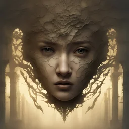 A face framed by cracks, Intricate detailed, centered face, elegant., by ruan jia, backlit , fantasy, cinematic