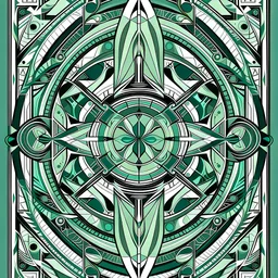 stylized Scandinavian artifact in the style of tarot and art deco, turquoise and grey colours