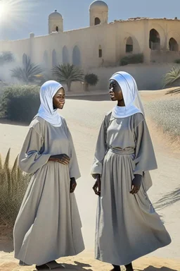 fucilazione di suore africane con tunica grigia giornata di sole soldato giovane