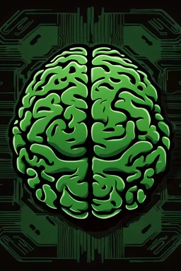 a brain, cartoons style, "dark green" color scheme