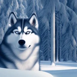 Husky, forest, snow, ice, mountain, 8K, cinematic lighting, sharp focus, masterpiece, expert