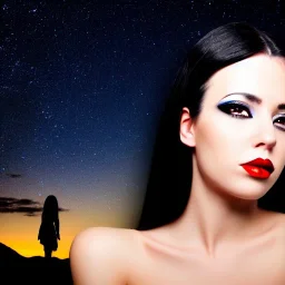 lady with long black hair and black eyes short under the Stars