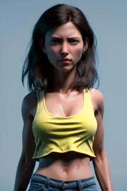 Ultra Realistic image, 25 years old brunette woman, Madrid, portrait, small stature, 1,54 cm tall, 50 kg weight, too small chest, yakuza body tattoo, vibrant color, highly detailed, art stations, concept art, smooth, unreal engine 5, god rays, ray tracing, RTX, lumen lighting, ultra detail, volumetric lighting.