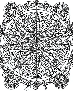 outline art for stoners coloring pages with A very simple stained glass style design featuring swirling smoke patterns and intricate cannabis leaf details., white background, sketch style, fully body, only use outline, mandala style, clean line art, white background, no shadows and clear and well outlined