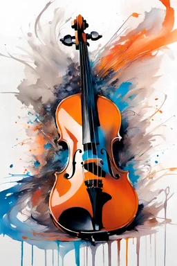 a painting of a violin sitting on top of a table, fine swirling lines, color ink explosion, on a canva, intertwined a dissolving, dancing elegantly over you, orange and blue, a painting of white silver, flowing tendrils, muddy colors, connectedness, Carne Griffiths illustration »