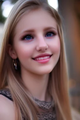 young blonde woman with dark green eyes