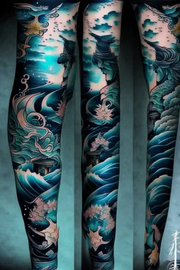 Tattoo sleeve zodiac sign aquarius ukiyo-e