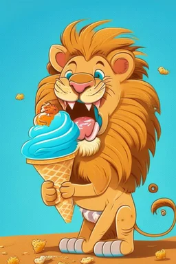 Cartoon lion eating ice cream