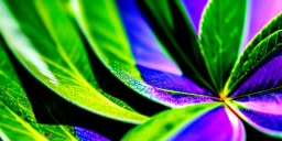 realistic, colorful, epic, ray tracing, cinematic, 8k, HD, Ultra High Definition, photo film, film grain, high quality ultra detailed vibrant colorful iridescent exotic marijuana plant leaf