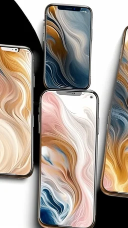 Create a visually striking iPhone wallpaper that blends abstract and natural elements. The scene should feature a vibrant, flowing mix of swirling colors and geometric patterns, with soft gradients transitioning into organic shapes like flowing water or clouds. Incorporate splashes of metallic gold or silver accents that catch the light, creating a dynamic yet serene composition. The overall aesthetic should evoke creativity, calmness, and elegance, with a modern, painterly feel.