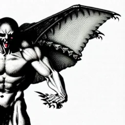 demonlike humanoid with batlike wings clawed hands and huge muscles