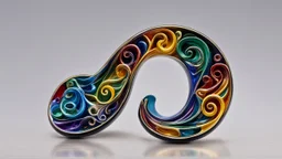 Attractive musical sculpture based on the treble clef symbol, enamel paint multicoloured, amazing detail, beautiful composition, award-winning photograph, astonishing realism, 28mm lens, adjust perspective