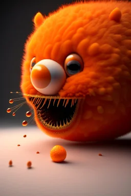 Microscope photography of a crying cute bacteria furry orange character from Planet Mercury , photorealistic, 3D, unreal engine, octane render, intricate details, Studio Professional Photography, Top Light, 35mm lens, on flat white background