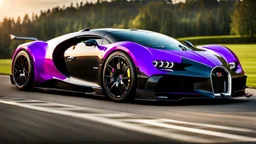 Super Evil purple and black Bugatti Centodieci merged with Hyper Sport, desktop wallpaper, 4K, Cinematic, rear view