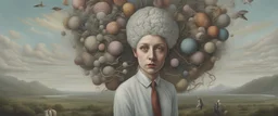 Brain makes the mind, mind makes the person. Concept art, Surrealism, horror, petrifying, overexaggerated features, beautiful, detailed, landscape, vibrant, whimsical, ethereal, Tim burton, entangled, infinity, cosmic, colorful, hyperrealism, renaissance painting, metaphysical, laurie lipton, anthropomorphic character