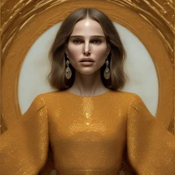 Photographic portrait of Natalie Portman, atmospheric, realistic, unreal engine cosmic galactic, cinematic lighting, octane render, sepia, transparent, cosmic ambiance, masterpiece, photo by Gustav Klimt, composing fit inside, masterpiece