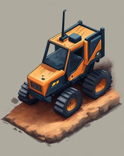 Isometric bobcat skidsteer, cartooned proportions, Digital painting