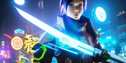 Naruto with cyber glowing swords, cyberpunk, full body, realistic, intricately detailed, neon lighting, vivid colors, neon, 64k