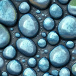 Blue raindrops on a rock, close up view, photo quality, stone marble, ultra realistic