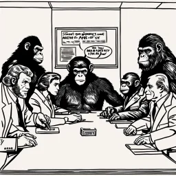 Corporate board meeting on the Planet of the Apes.