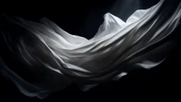 Flying in the air alone piece of white cloth in a dark atmosphere, ethereal, dramatic lighting, highly detailed and hyper-realistic texture, macro detail, close-up, high resolution, sharp image, distinct strokes and lines, detailed graphics, UHD. 18K