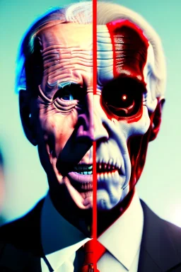 Ultra realistic image, joe biden zombie, zombie performance, suit, skull, blood, torn arm, night, walking twisted, waist up view, thriller style, dark ambient, highly detailed, White House background, concept art, unreal engine 5, ray tracing, RTX, ultra detail, volumetric lighting, 3d, finely drawn, high definition, high resolution.