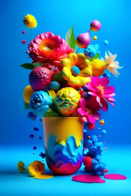 "Social media advertisement for floral flavor using 3D technology and 8K resolution, with vibrant and appealing colors."