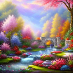 magical-garden-of-the-angelic-kingdom-blue-and-pink-plants-and-trees-small-river-sunshine-flowers-haze-thumb