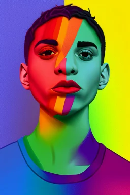 Portrait of a lgbtq activist with pride colors in background strong and powerful