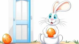 Fantasy cartoon illustration: Easter bunny in front of a white wall