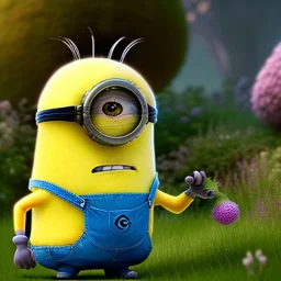 pixar style, volumetric summer garden environment and background, realistic painting of a Minion, looking excited, detailed digital painting, extreme dense and fine fur, anime, ornate, colour-washed colors, elegant, small minutiae, tiny features, particulars, centered, smooth, sharp focus, renderman gofur render, 8k, uhd, detailed eyes, realistic shaded volumetric lighting, sunlight caustics, backlight, centered camera view