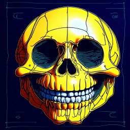 ANATOMICALLY CORRECT SKULL OF A SMILEY FACE hand drawn by davinci with fine line neon ink