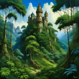 A castle in a jungle painted by Frank Wilson