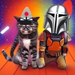 Cat and dog, hot disco mandalorian, party, chicken