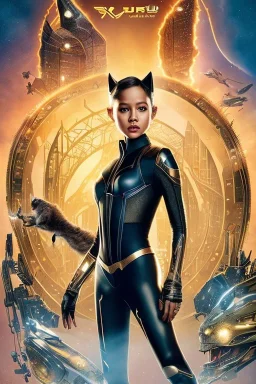 a poster of a Jenna Ortega, dressed as Catwoman, black leather, fine-art photography, rim lighting, 16k, full length, ultrarealistic, UHD faces, Unsplash, kodak ultra max 800, intricate, cinematic pose, centered symmetrical composition, stunning photos, masterpiece, grainy, centered composition