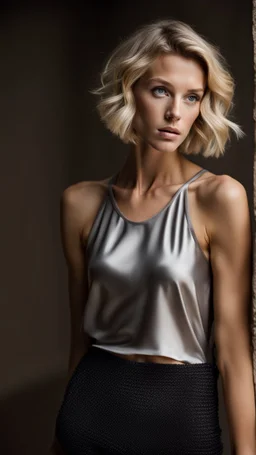 Photography of a beautiful anorexic woman, silver