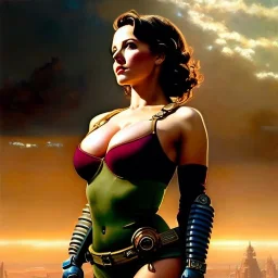 Drawing of beautiful face,'beautiful,Busty fit 'Piper Wright - Fallout 4 ',intense stare, ancient skintight armor, balanciaga fashion clothe painting by gaston bussiere, greg rutkowski, yoji shinkawa, yoshitaka amano, tsutomu nihei, donato giancola, tim hildebrandt Oil on canvas, cinematic composition, extreme detail,fit full head inside picture,16k