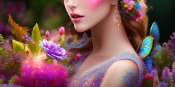 bright fairy, beautiful portrait, flowery landscape