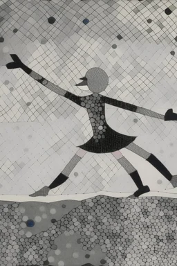 the joy of dancing on thin ice; pointillism; ink wash; Vantablack canvas with pale pastels; Klee