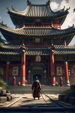 Chines temple with a samurai